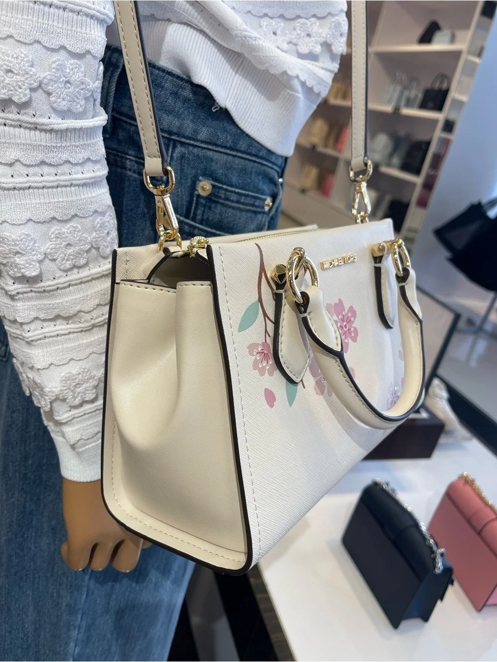 MICHAEL KORS Marilyn Small Embellished Satchel Crossbody Messenger Lt Cream NWT